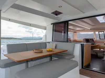 Salon of Agitation, a Fountaine Pajot Astrea 42 catamaran at Cannigione, Italy