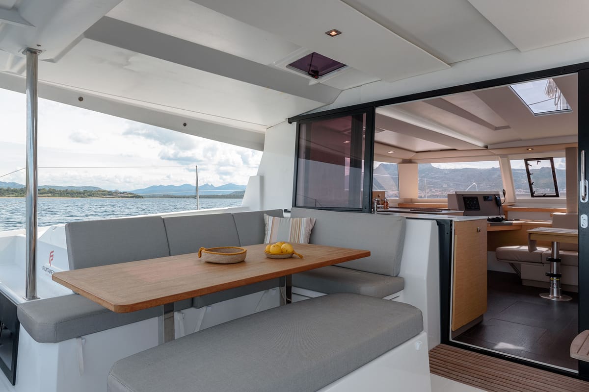 Salon of Agitation, a Fountaine Pajot Astrea 42 catamaran at Cannigione, Italy