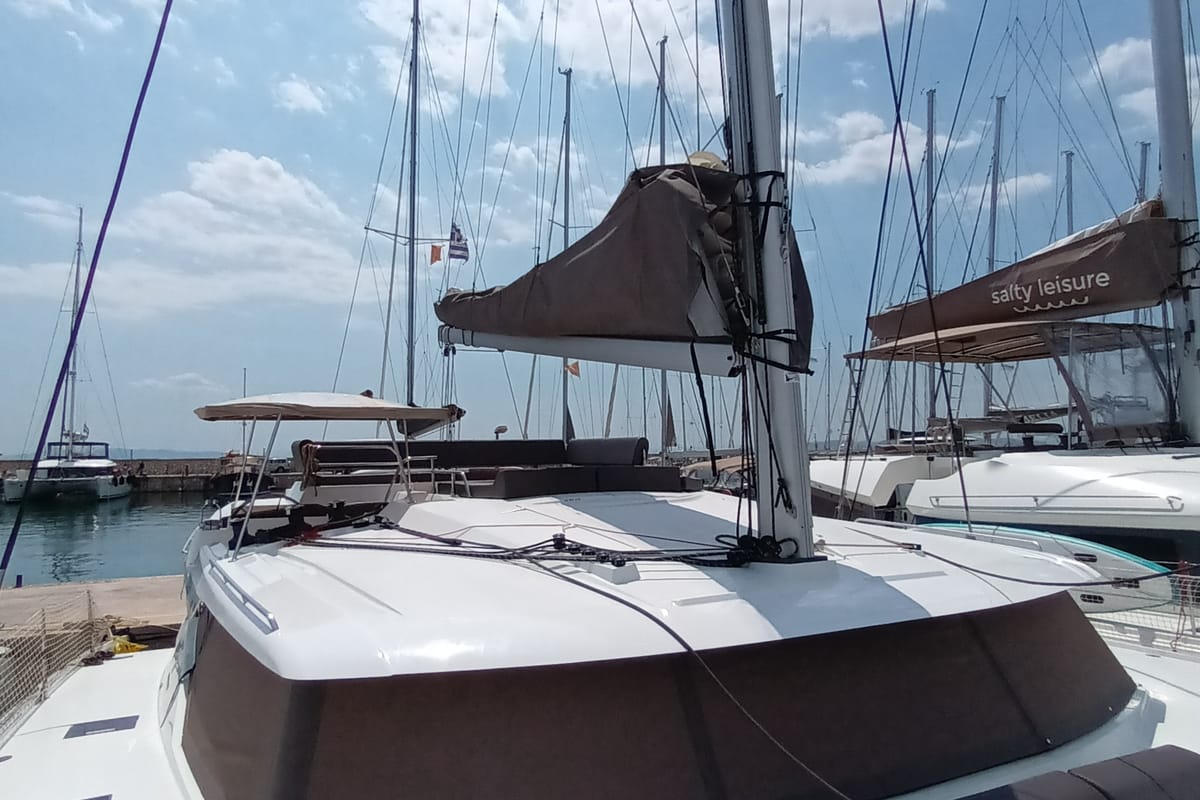 Eros, a Fountaine Pajot Tanna 47 catamaran at Athens, Greece