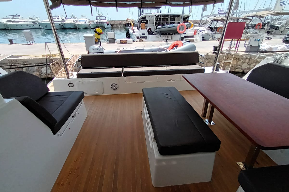 Eros, a Fountaine Pajot Tanna 47 catamaran at Athens, Greece