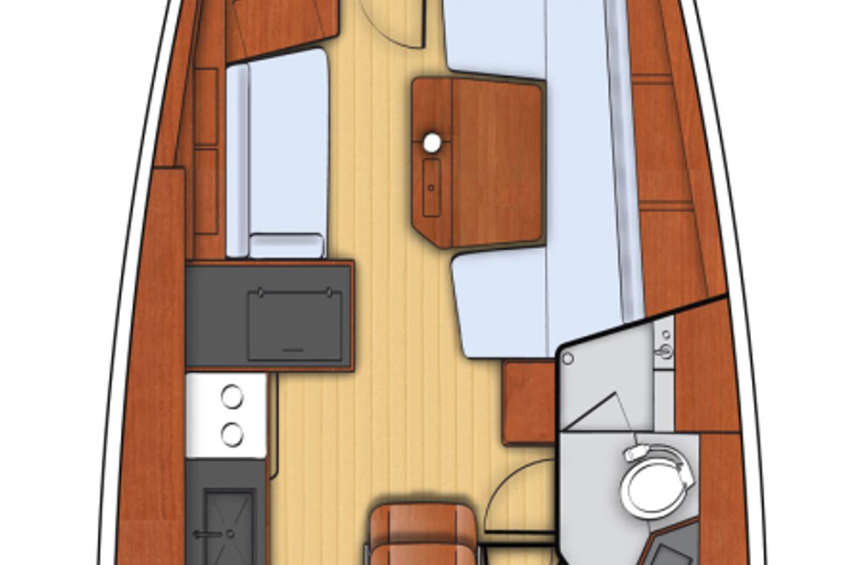 Floor plan of Theresa, a Beneteau Oceanis 41.1 sailboat at Tonnarella, Italy