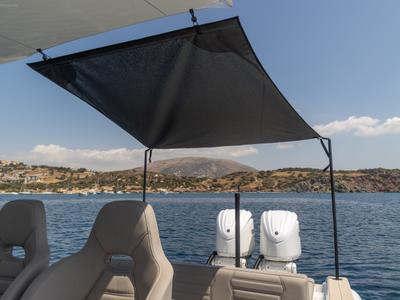 Deck of NABOO, a Gulet Rock Marine 36 motorboat at Alyki, Greece