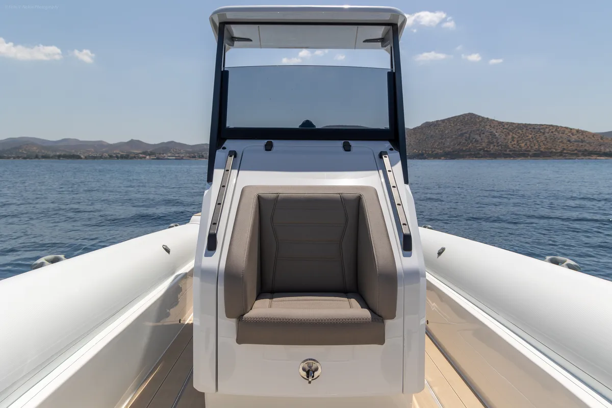 Deck of NABOO, a Gulet Rock Marine 36 motorboat at Alyki, Greece