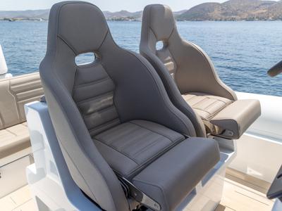 Cockpit of NABOO, a Gulet Rock Marine 36 motorboat at Alyki, Greece
