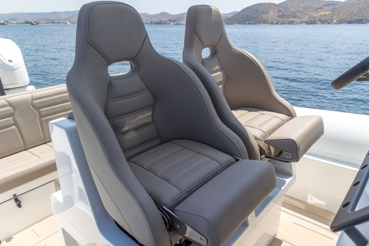 Cockpit of NABOO, a Gulet Rock Marine 36 motorboat at Alyki, Greece