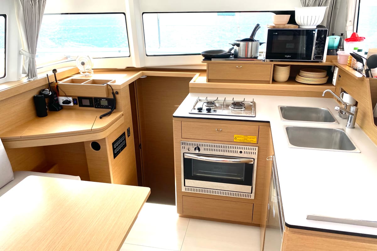 Galley of ONE Denia CREWED, a Excess 11 catamaran at Dénia, Spain