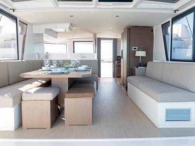 Salon of Kos 46.Cat11, a Bali 4.6 catamaran at Agios Stefanos, Greece