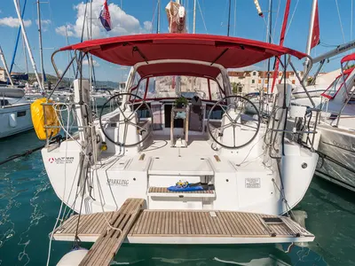 Cockpit of Sparkling, a Beneteau Oceanis 41.1 sailboat at Split, Croatia