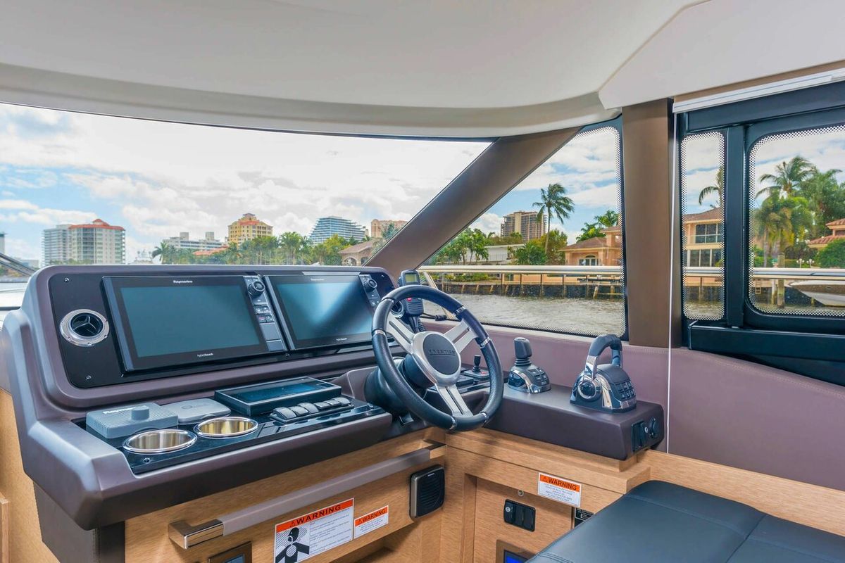 Cockpit of Prestige 460, a Jeanneau Prestige 460 Fly yacht at Grad Pula, Croatia