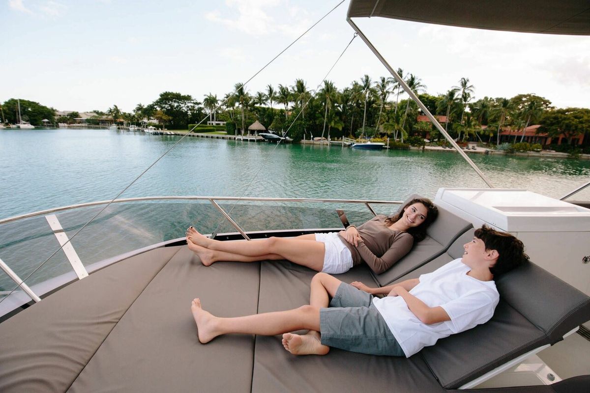 Deck of Prestige 460, a Jeanneau Prestige 460 Fly yacht at Grad Pula, Croatia