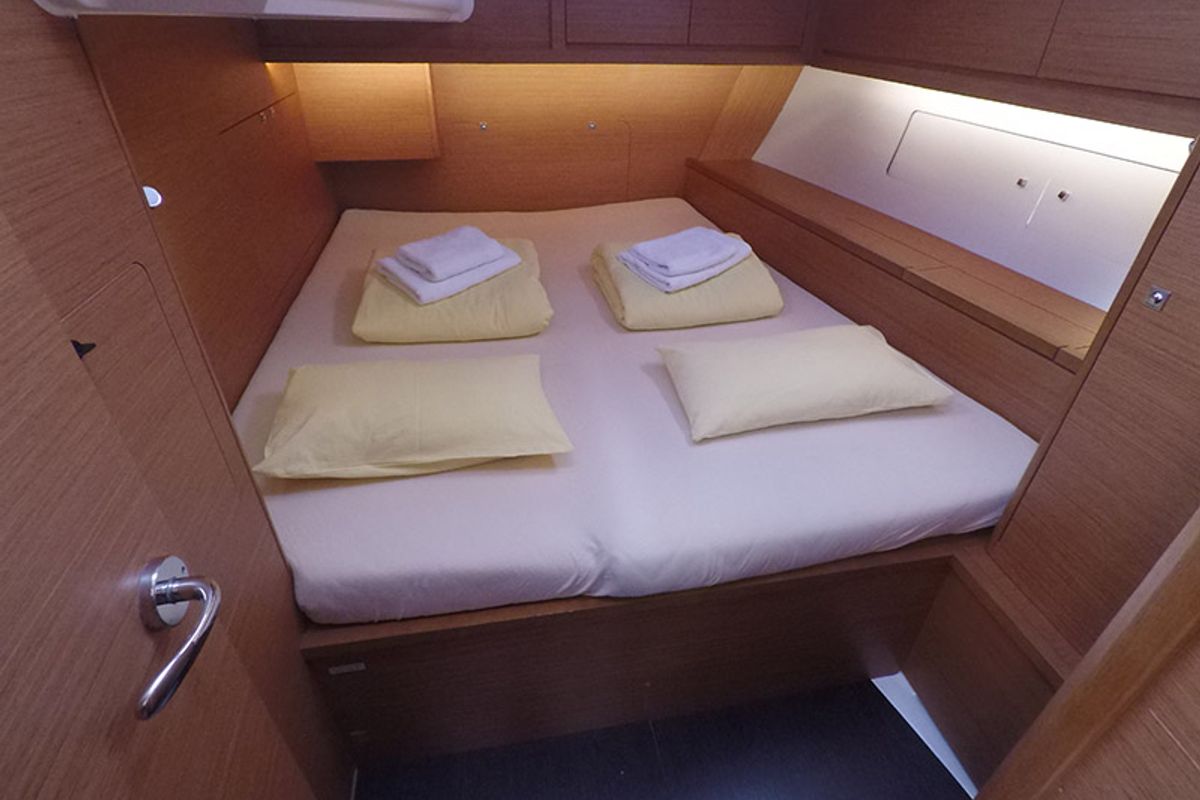 Cabin on Avanti, a Dufour 470 sailboat at Grad Šibenik, Croatia