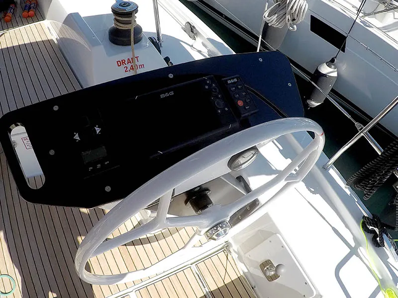 Cockpit of Avanti, a Dufour 470 sailboat at Grad Šibenik, Croatia