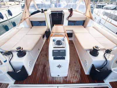 Cockpit of Celtic Breeze, a Jeanneau Sun Odyssey 440 sailboat at Marmaris, Turkey