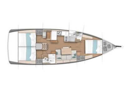 Floor plan of ŠINKI, a Jeanneau Sun Odyssey 440 sailboat at Općina Sukošan, Croatia