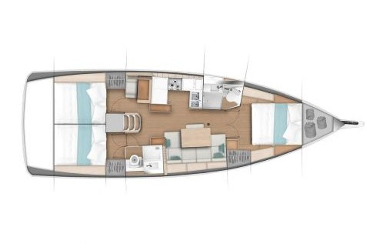 Floor plan of ŠINKI, a Jeanneau Sun Odyssey 440 sailboat at Općina Sukošan, Croatia