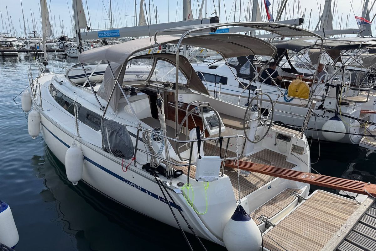 Exterior view of Lady Lana, a Bavaria Cruiser 37 sailboat at Punat, Croatia