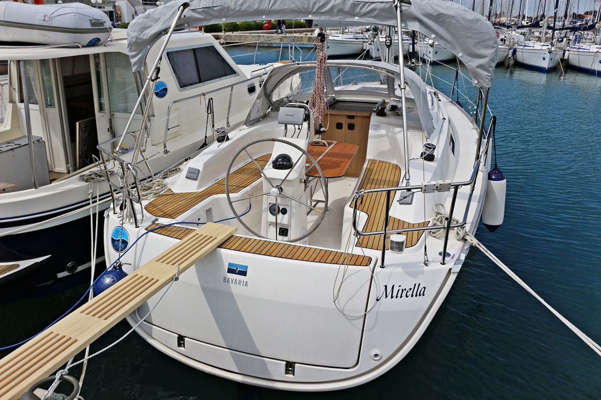 Deck of Mirella, a Bavaria Cruiser 33 sailboat at Općina Sukošan, Croatia