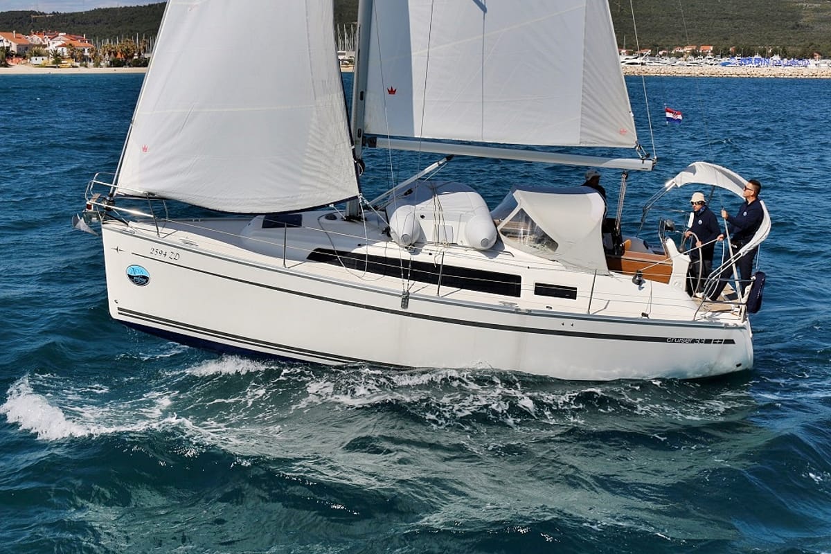 Exterior view of Mirella, a Bavaria Cruiser 33 sailboat at Općina Sukošan, Croatia