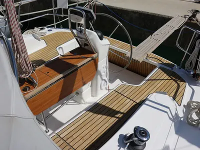Cockpit of Mirella, a Bavaria Cruiser 33 sailboat at Općina Sukošan, Croatia