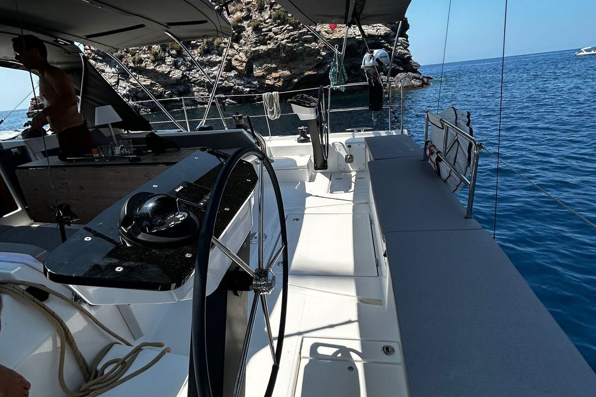 Cockpit of Teti, a Dufour 470 sailboat at Tonnarella, Italy