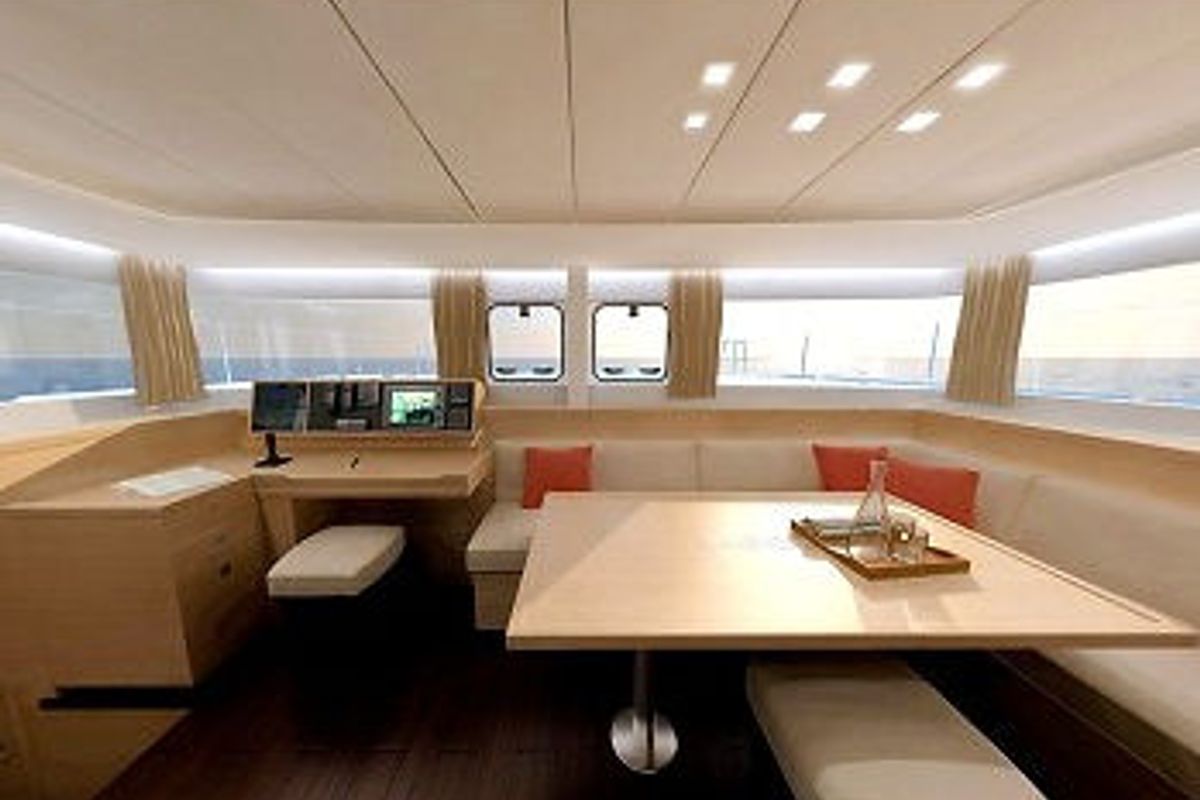Salon of Maja, a Lagoon 450 Fly catamaran at Grimaud, France
