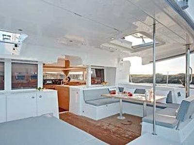 Deck of Maja, a Lagoon 450 Fly catamaran at Grimaud, France