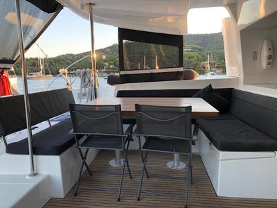 Deck of Oceana, a Lagoon 450 Fly catamaran at Athens, Greece