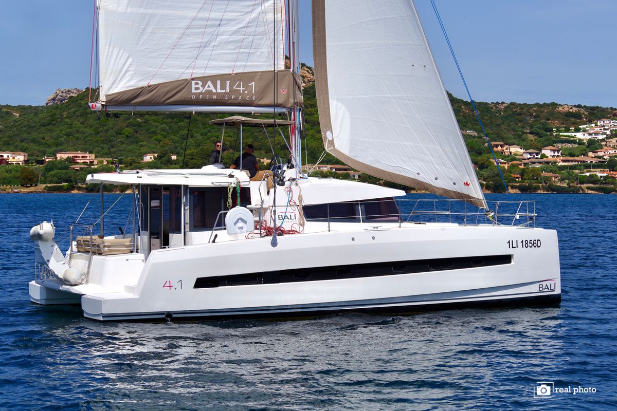 Exterior view of Alba, a Bali 4.1 catamaran at Olbia, Italy
