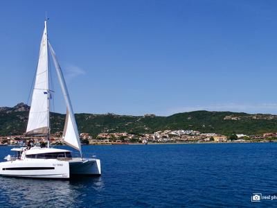 Exterior view of Alba, a Bali 4.1 catamaran at Olbia, Italy