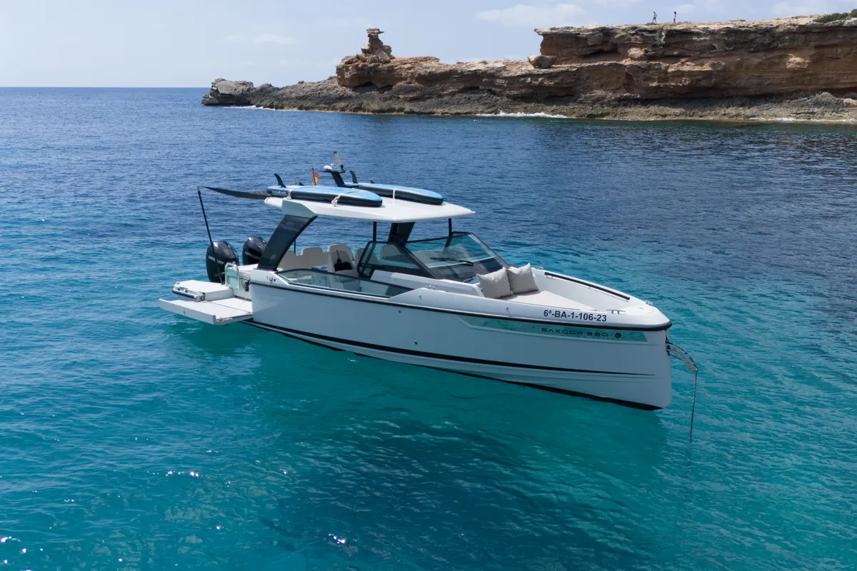 Dry Martini, a Saxdor Yachts Saxdor 320 GTO motorboat at Ibiza, Spain
