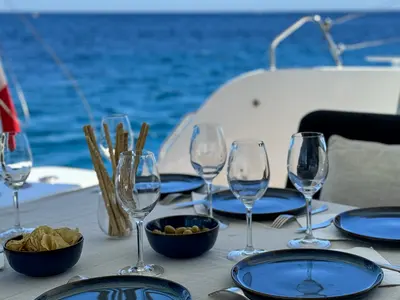 Deck of Yoff, a Lagoon 46 catamaran at Ajaccio, France