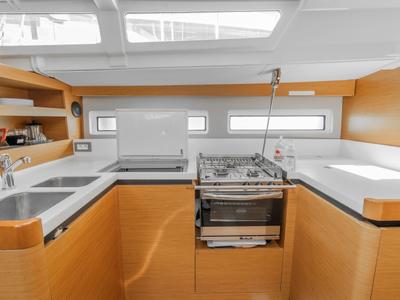Galley of Sea Safari, a Jeanneau Sun Odyssey 490 sailboat at Municipal Unit of Ellomenos, Greece