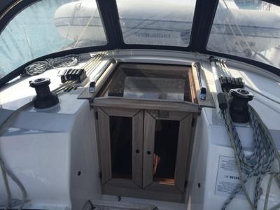 Deck of Menkar, a Bavaria Cruiser 37 sailboat at Olbia, Italy