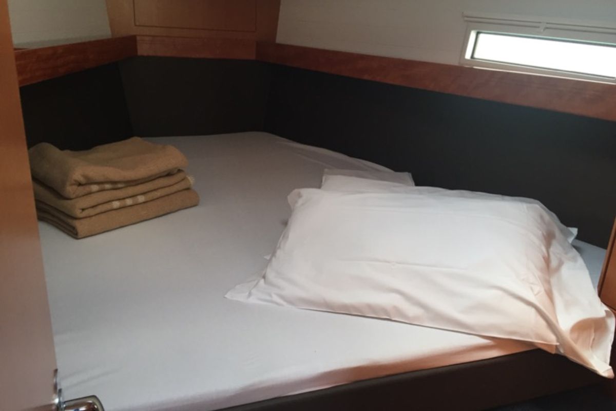 Deck of Menkar, a Bavaria Cruiser 37 sailboat at Olbia, Italy