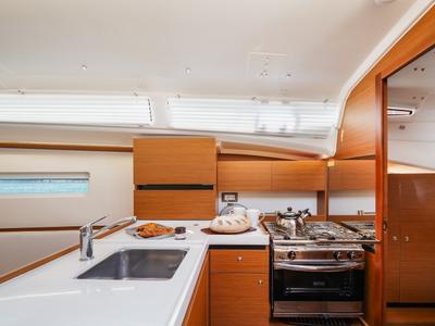 Salon of NorthWind 35, a Jeanneau Sun Odyssey 350 sailboat at Preveza, Greece