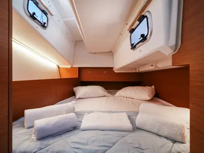 Deck of NorthWind 35, a Jeanneau Sun Odyssey 350 sailboat at Preveza, Greece