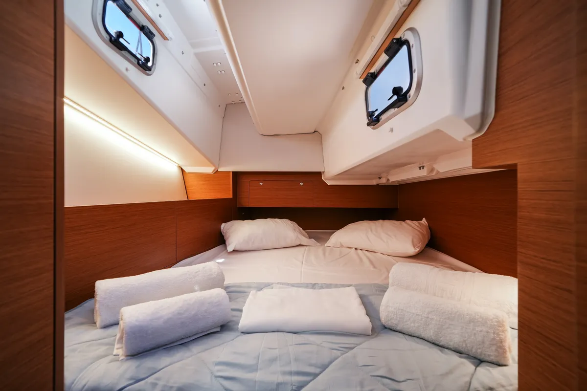Deck of NorthWind 35, a Jeanneau Sun Odyssey 350 sailboat at Preveza, Greece