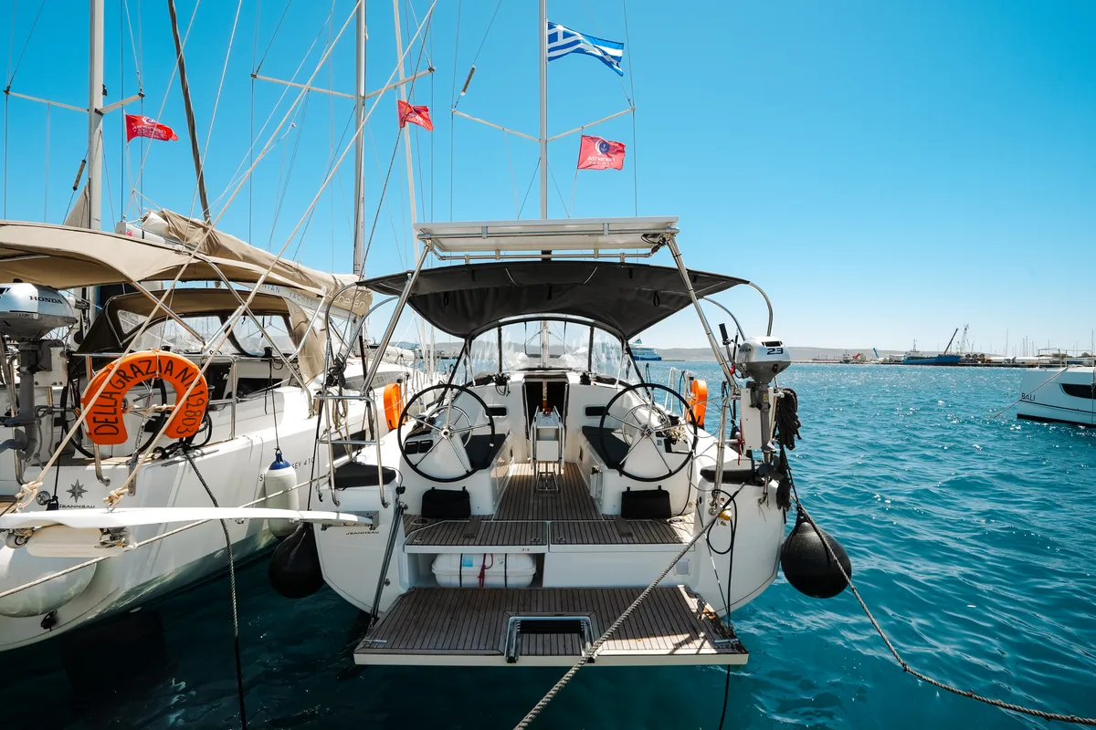 Exterior view of NorthWind 35, a Jeanneau Sun Odyssey 350 sailboat at Preveza, Greece