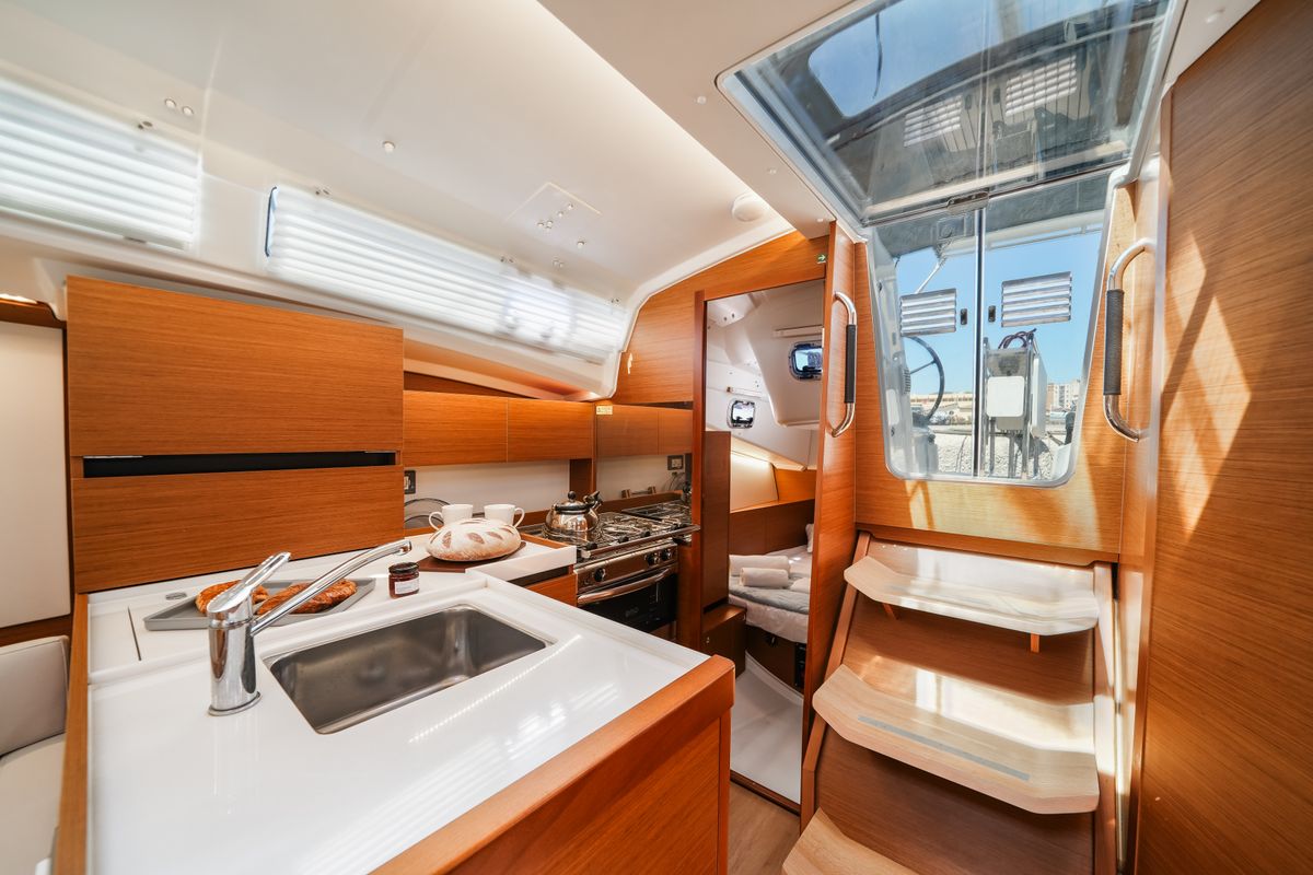 Galley of NorthWind 35, a Jeanneau Sun Odyssey 350 sailboat at Preveza, Greece