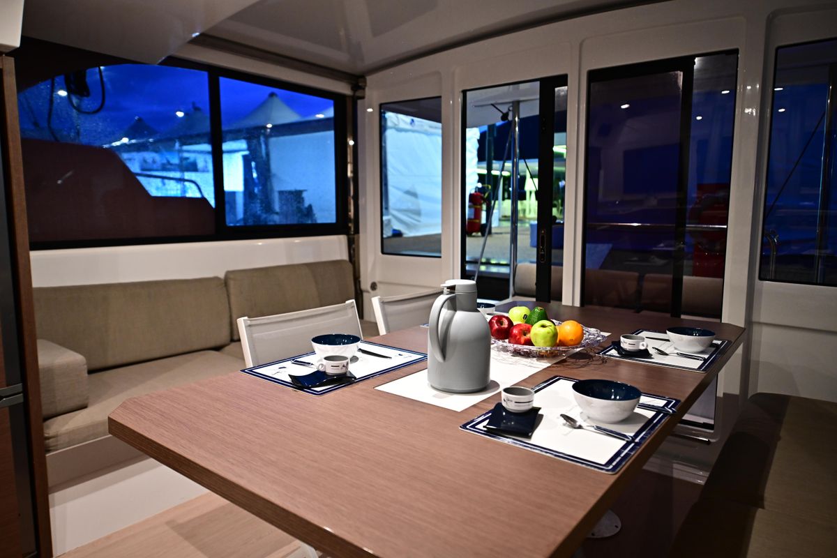 Deck of Perrito Caliente, a Bali Catspace catamaran at Tonnarella, Italy