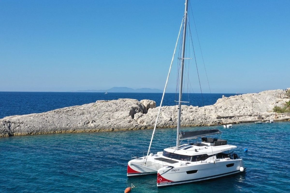 Exterior view of Summer Flow, a Fountaine Pajot Elba 45 catamaran at Seget Donji, Croatia