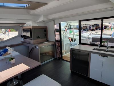 Salon of Summer Flow, a Fountaine Pajot Elba 45 catamaran at Seget Donji, Croatia