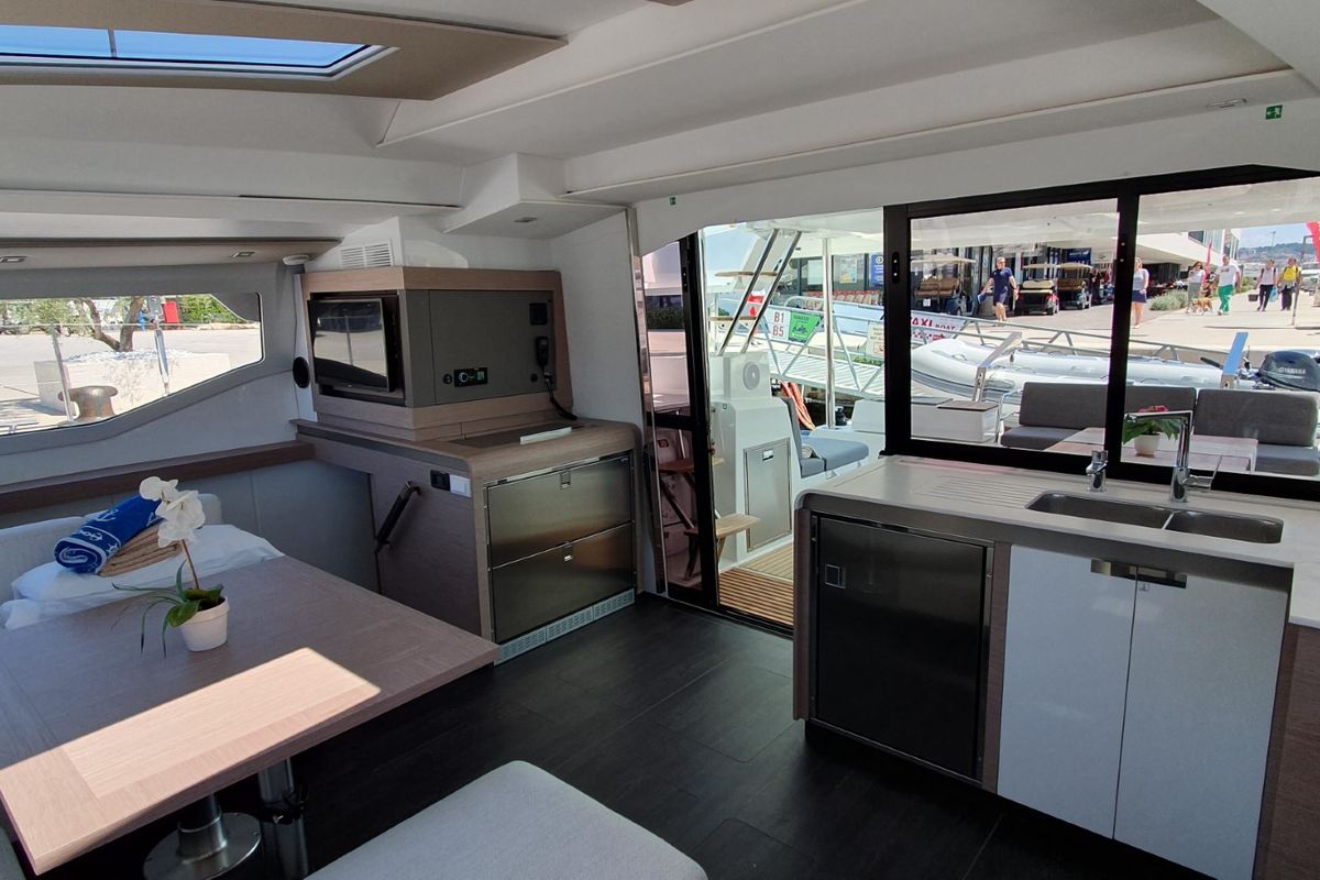 Salon of Summer Flow, a Fountaine Pajot Elba 45 catamaran at Seget Donji, Croatia