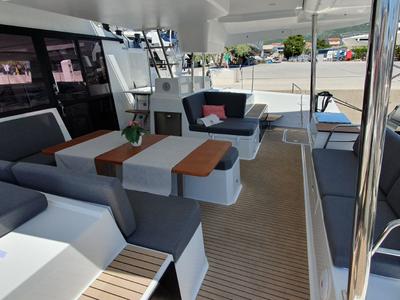 Deck of Summer Flow, a Fountaine Pajot Elba 45 catamaran at Seget Donji, Croatia