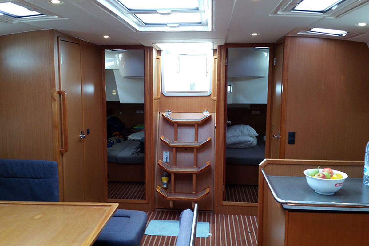 Salon of Silver Cloud, a Bavaria Cruiser 50 sailboat at Llucmajor, Spain