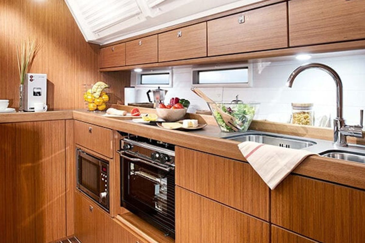 Galley of Captain John, a Bavaria 46 sailboat at Municipal Unit of Lefkada, Greece