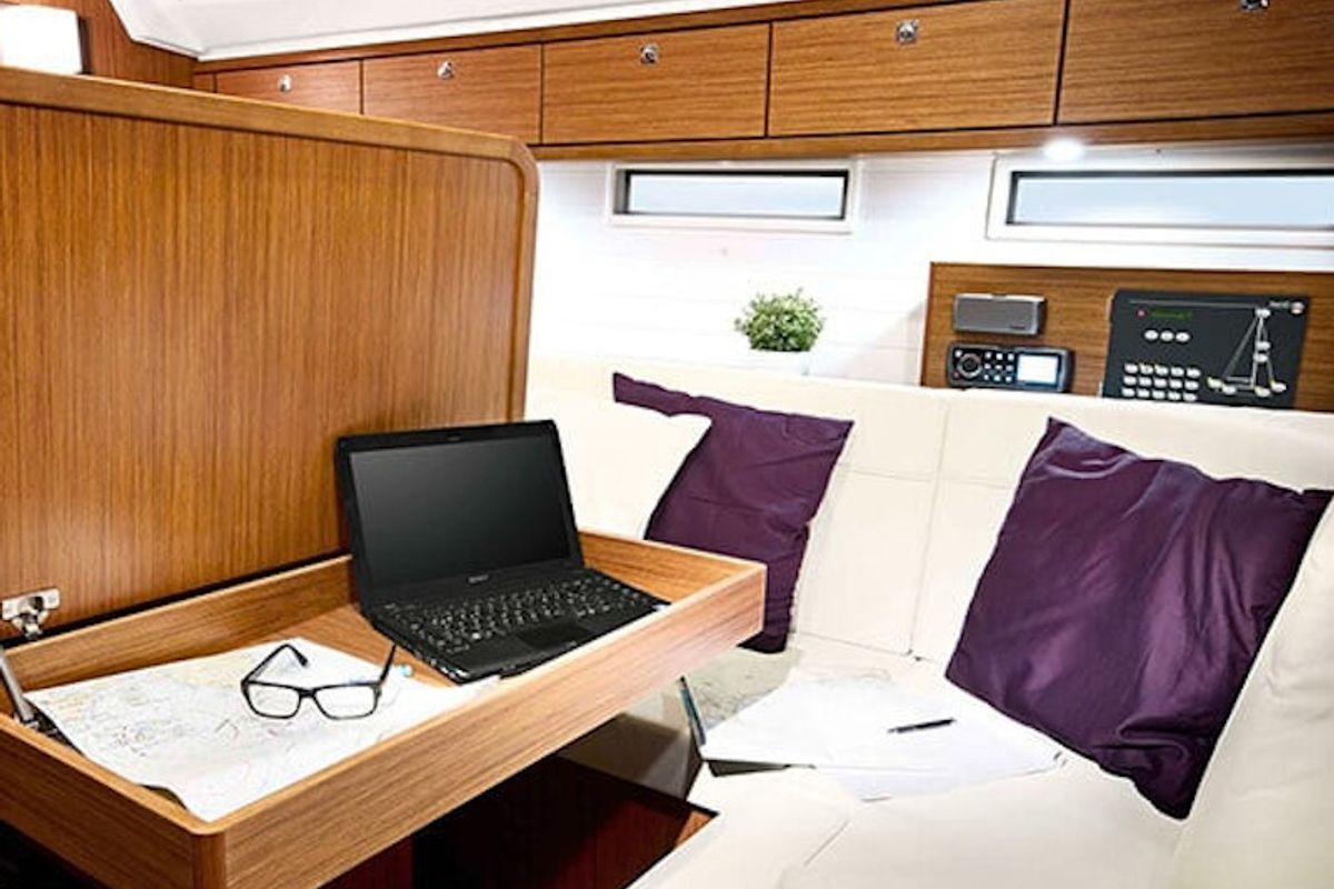 Salon of Captain John, a Bavaria 46 sailboat at Municipal Unit of Lefkada, Greece