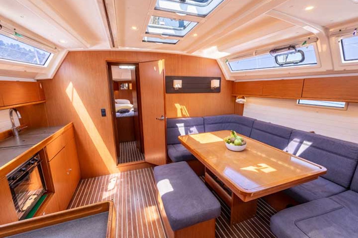 Salon of Captain John, a Bavaria 46 sailboat at Municipal Unit of Lefkada, Greece