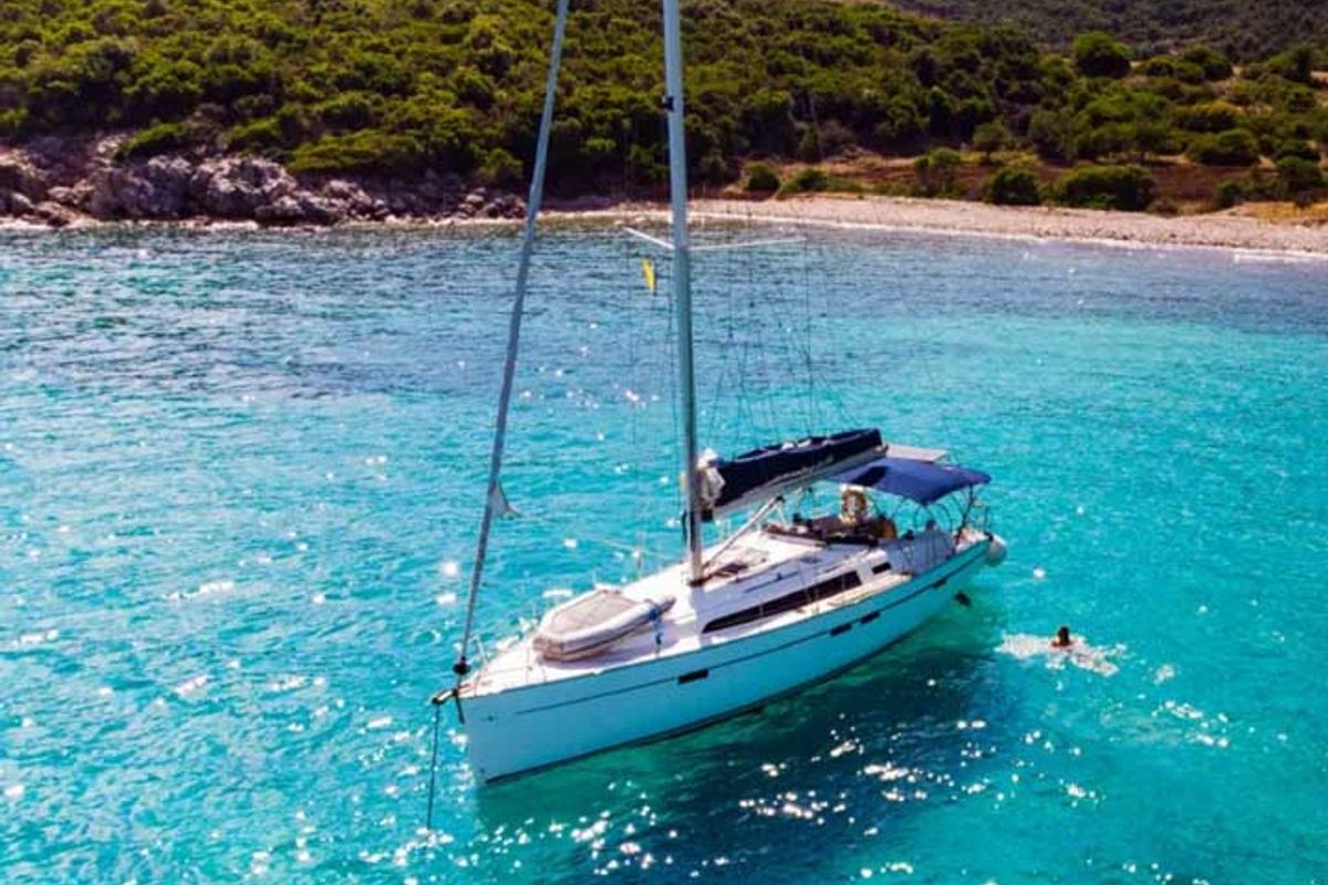 Exterior view of Captain John, a Bavaria 46 sailboat at Municipal Unit of Lefkada, Greece