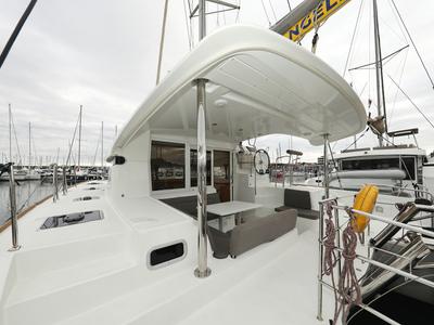 Deck of Lilla V, a Lagoon 39 catamaran at Grad Biograd na Moru, Croatia